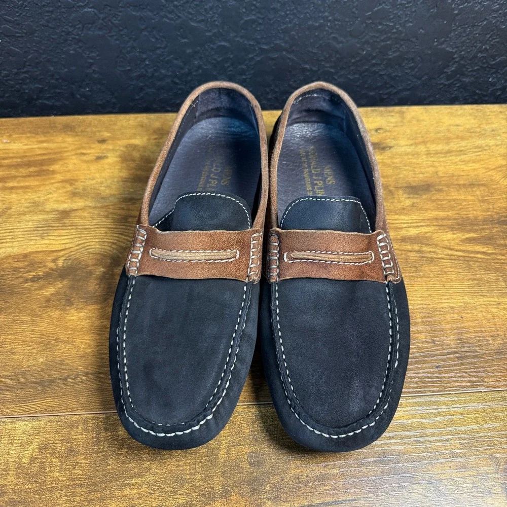 Donald J Pliner Vergil-Mama-M Navy Brown Suede Loafers Mens 8.5